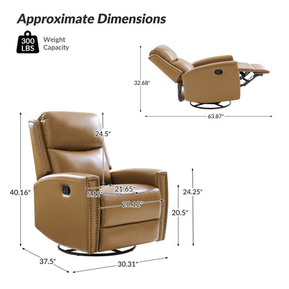Fauteuil inclinable pivotant à oreilles Fiacro 30.31 en cuir véritable, large et moderne, avec garnitures cloutées, lot de 2