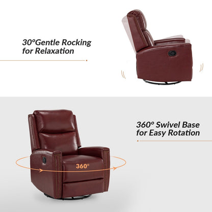 Fauteuil inclinable pivotant à oreilles Fiacro 30.31 en cuir véritable, large et moderne, avec garnitures cloutées, lot de 2