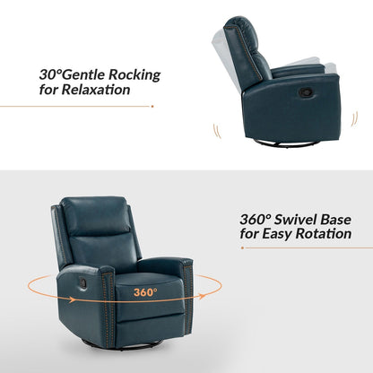 Fauteuil inclinable pivotant à oreilles Fiacro 30.31 en cuir véritable, large et moderne, avec garnitures cloutées, lot de 2