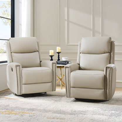 Fauteuil inclinable pivotant à oreilles Fiacro 30.31 en cuir véritable, large et moderne, avec garnitures cloutées, lot de 2
