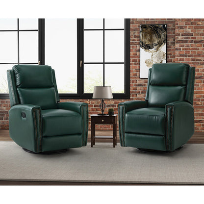 Fauteuil inclinable pivotant à oreilles Fiacro 30.31 en cuir véritable, large et moderne, avec garnitures cloutées, lot de 2