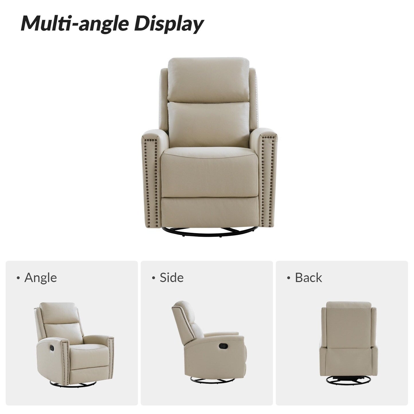 Fauteuil inclinable pivotant à oreilles Fiacro 30.31 en cuir véritable, large et moderne, avec garnitures cloutées, lot de 2