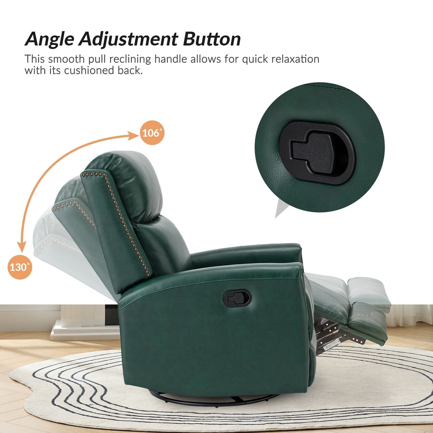 Fauteuil inclinable pivotant à oreilles Fiacro 30.31 en cuir véritable, large et moderne, avec garnitures cloutées