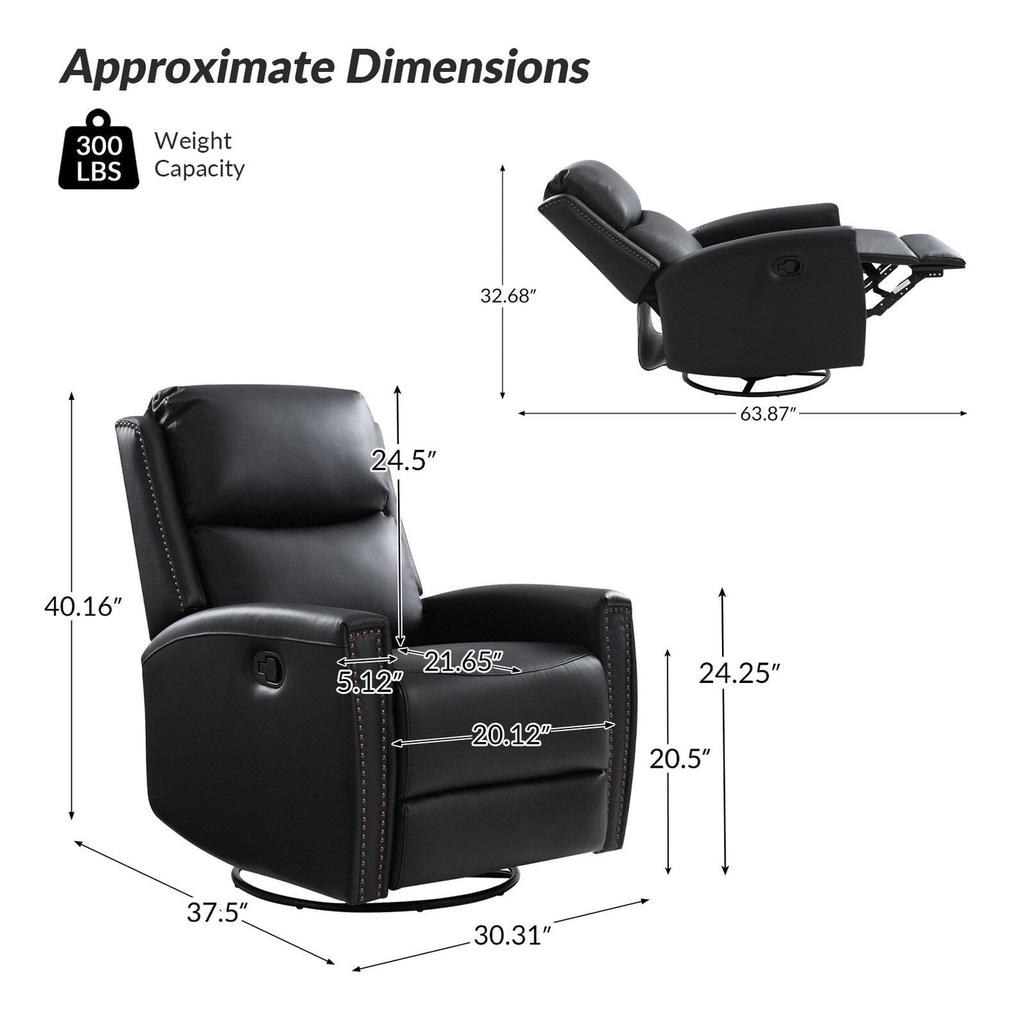 Fauteuil inclinable pivotant à oreilles Fiacro 30.31 en cuir véritable, large et moderne, avec garnitures cloutées