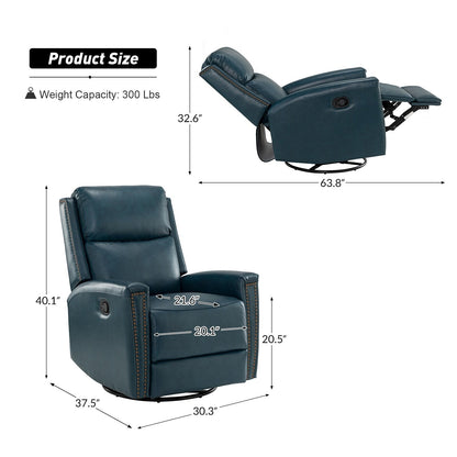 Fauteuil inclinable pivotant à oreilles Fiacro 30.31 en cuir véritable, large et moderne, avec garnitures cloutées