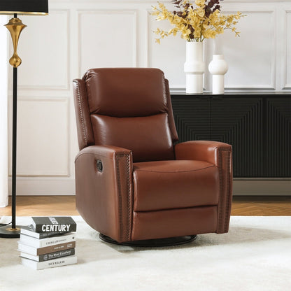 Fauteuil inclinable pivotant à oreilles Fiacro 30.31 en cuir véritable, large et moderne, avec garnitures cloutées