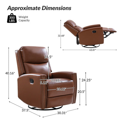 Fauteuil inclinable pivotant à oreilles Fiacro 30.31 en cuir véritable, large et moderne, avec garnitures cloutées