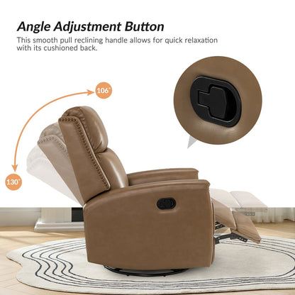 Fauteuil inclinable pivotant à oreilles Fiacro 30.31 en cuir véritable, large et moderne, avec garnitures cloutées