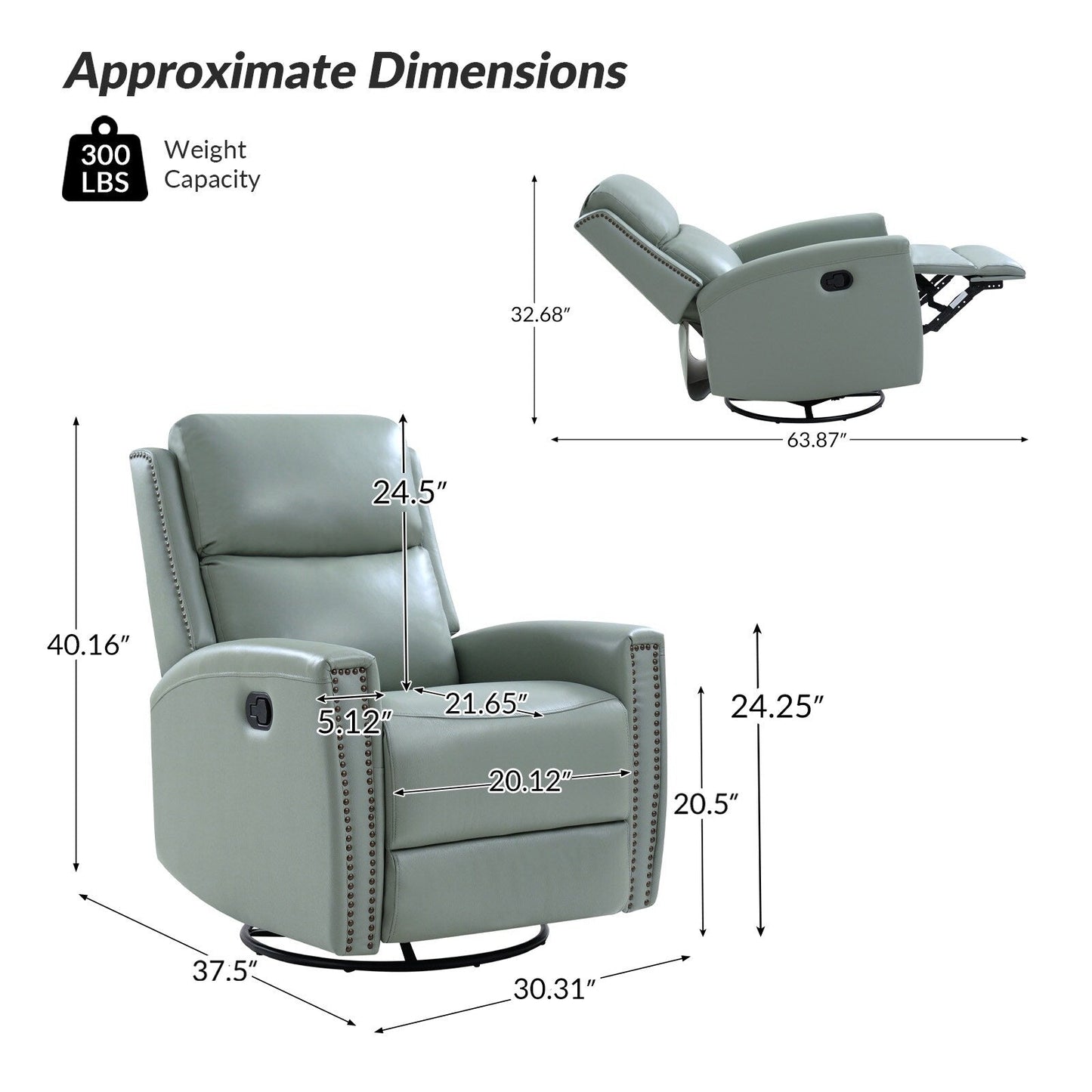 Fauteuil inclinable pivotant à oreilles Fiacro 30.31 en cuir véritable, large et moderne, avec garnitures cloutées