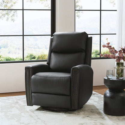 Fauteuil inclinable pivotant à oreilles Fiacro 30.31 en cuir véritable, large et moderne, avec garnitures cloutées