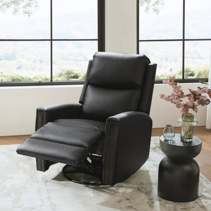 Fauteuil inclinable pivotant à oreilles Fiacro 30.31 en cuir véritable, large et moderne, avec garnitures cloutées