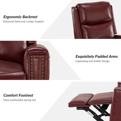 Fauteuil inclinable pivotant à oreilles Fiacro 30.31 en cuir véritable, large et moderne, avec garnitures cloutées