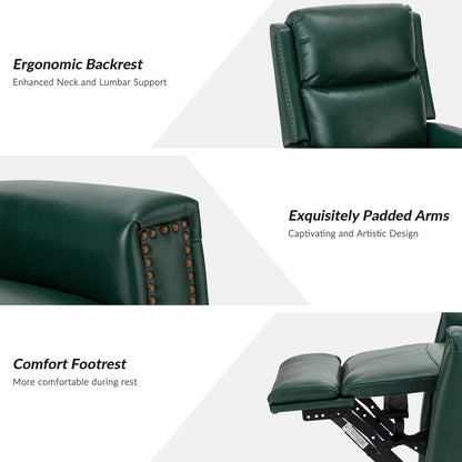 Fauteuil inclinable pivotant à oreilles Fiacro 30.31 en cuir véritable, large et moderne, avec garnitures cloutées