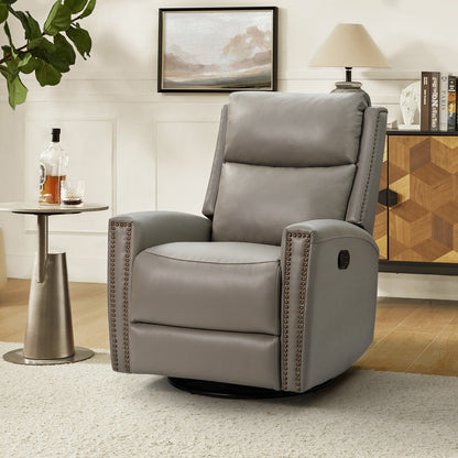 Fauteuil inclinable pivotant à oreilles Fiacro 30.31 en cuir véritable, large et moderne, avec garnitures cloutées