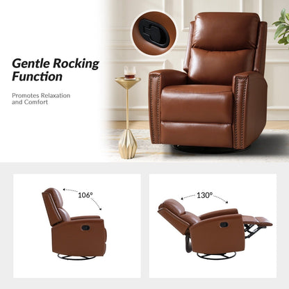 Fauteuil inclinable pivotant à oreilles Fiacro 30.31 en cuir véritable, large et moderne, avec garnitures cloutées