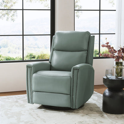 Fauteuil inclinable pivotant à oreilles Fiacro 30.31 en cuir véritable, large et moderne, avec garnitures cloutées
