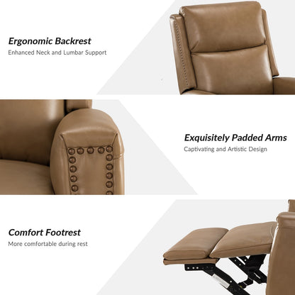 Fauteuil inclinable pivotant à oreilles Fiacro 30.31 en cuir véritable, large et moderne, avec garnitures cloutées