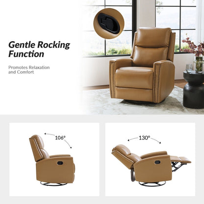 Fauteuil inclinable pivotant à oreilles Fiacro 30.31 en cuir véritable, large et moderne, avec garnitures cloutées