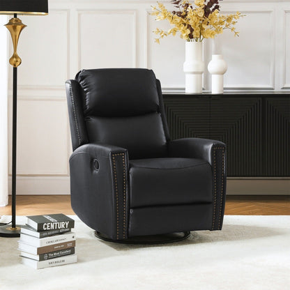 Fauteuil inclinable pivotant à oreilles Fiacro 30.31 en cuir véritable, large et moderne, avec garnitures cloutées