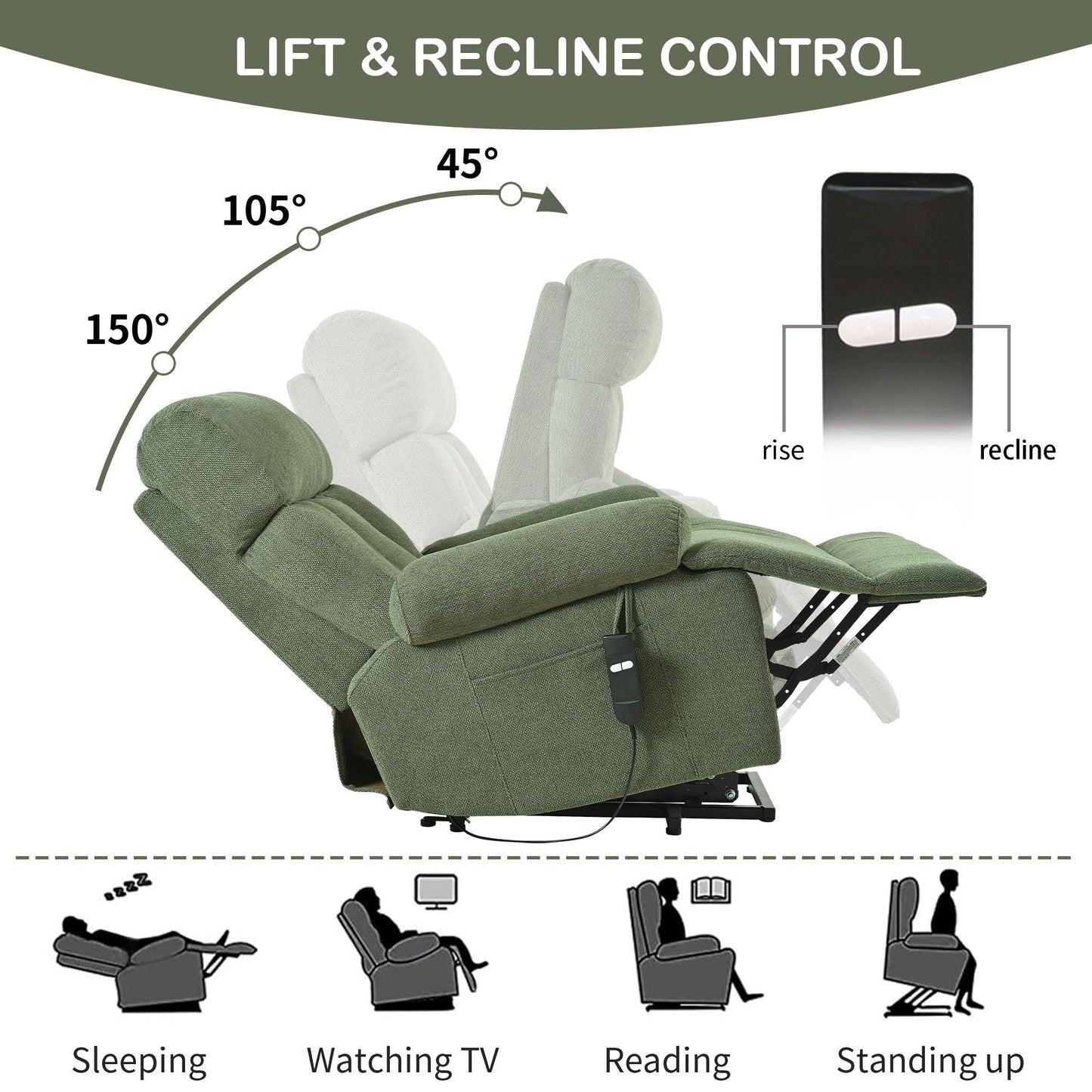 Fauteuil inclinable électrique en flanelle avec poche latérale