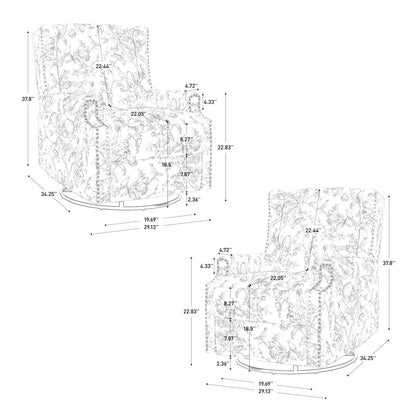 Lot de 2 fauteuils inclinables manuels en lin fleuri avec repose-pieds