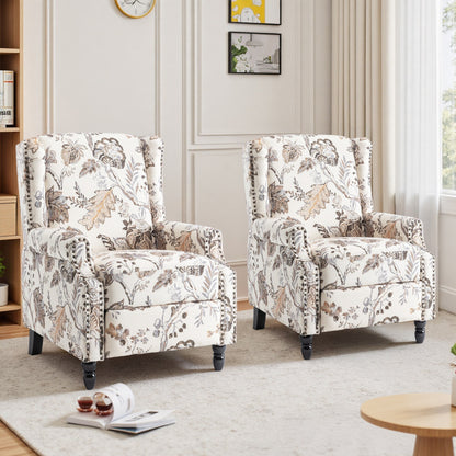 Lot de 2 fauteuils inclinables manuels en lin fleuri avec repose-pieds