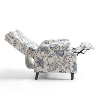 Lot de 2 fauteuils inclinables manuels en lin fleuri avec repose-pieds