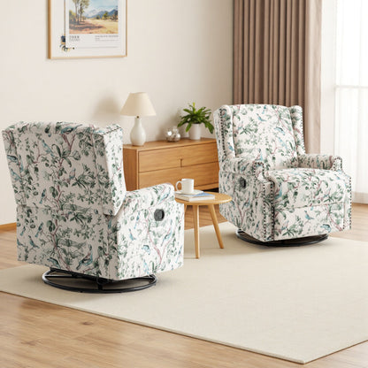 Lot de 2 fauteuils inclinables manuels en lin fleuri avec repose-pieds