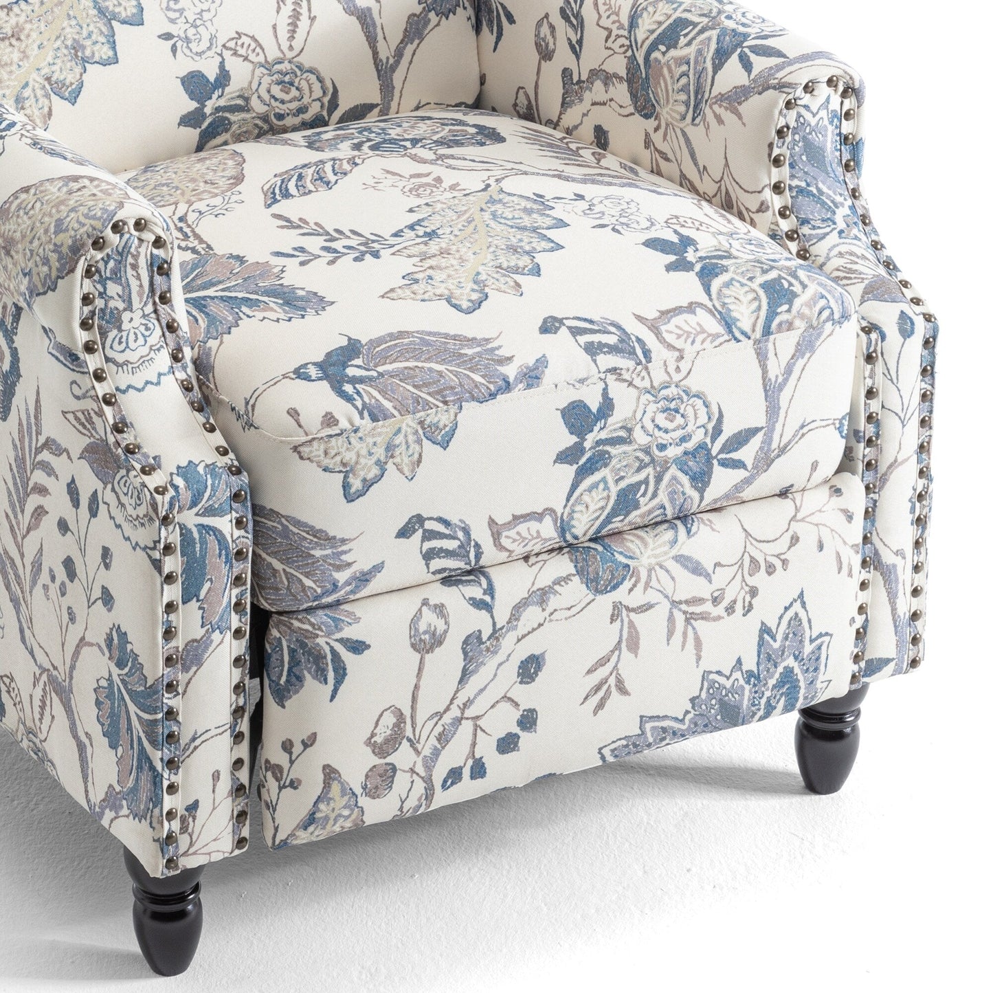 Lot de 2 fauteuils inclinables manuels en lin fleuri avec repose-pieds