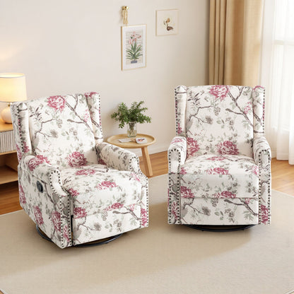 Lot de 2 fauteuils inclinables manuels en lin fleuri avec repose-pieds