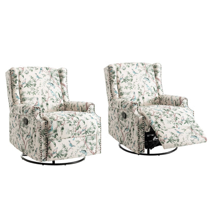 Lot de 2 fauteuils inclinables manuels en lin fleuri avec repose-pieds