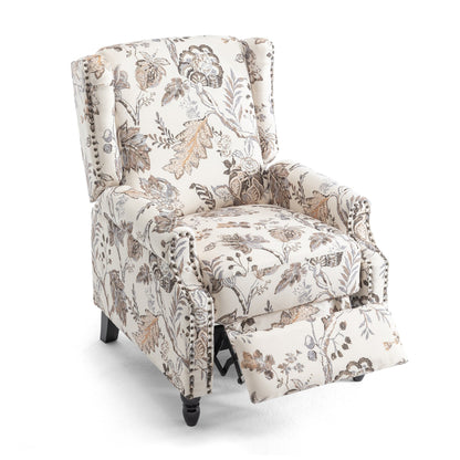 Lot de 2 fauteuils inclinables manuels en lin fleuri avec repose-pieds