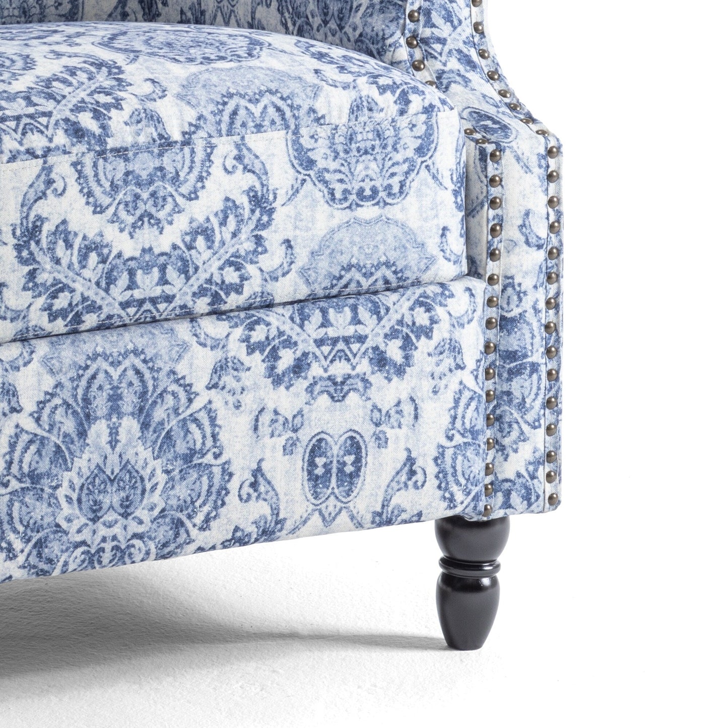 Lot de 2 fauteuils inclinables manuels en lin fleuri avec repose-pieds