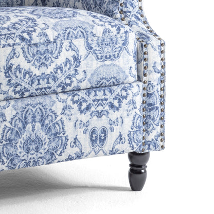 Lot de 2 fauteuils inclinables manuels en lin fleuri avec repose-pieds