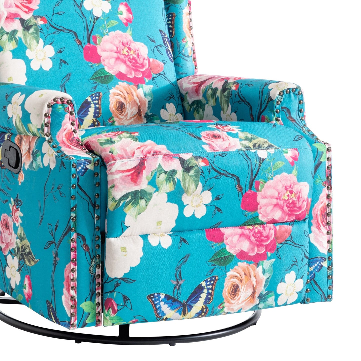 Lot de 2 fauteuils inclinables manuels en lin fleuri avec repose-pieds