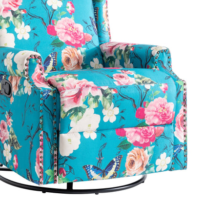 Lot de 2 fauteuils inclinables manuels en lin fleuri avec repose-pieds