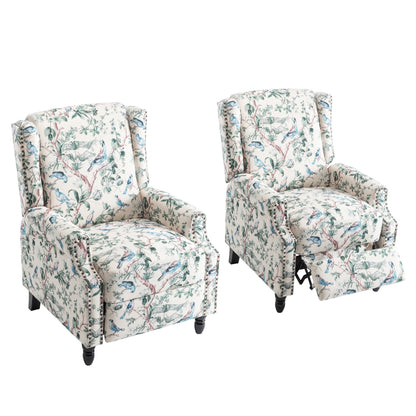 Lot de 2 fauteuils inclinables manuels en lin fleuri avec repose-pieds