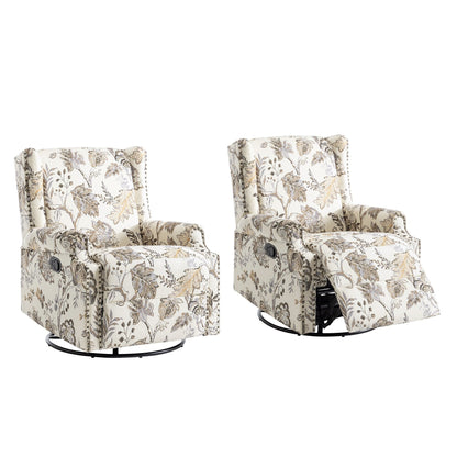 Lot de 2 fauteuils inclinables manuels en lin fleuri avec repose-pieds