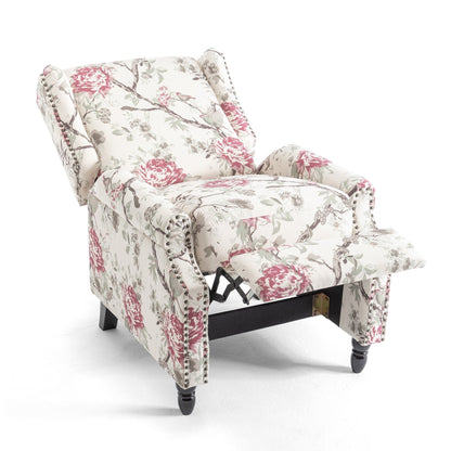 Lot de 2 fauteuils inclinables manuels en lin fleuri avec repose-pieds