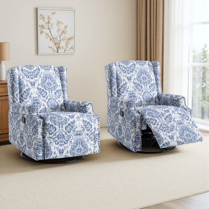 Lot de 2 fauteuils inclinables manuels en lin fleuri avec repose-pieds