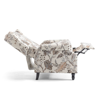 Lot de 2 fauteuils inclinables manuels en lin fleuri avec repose-pieds