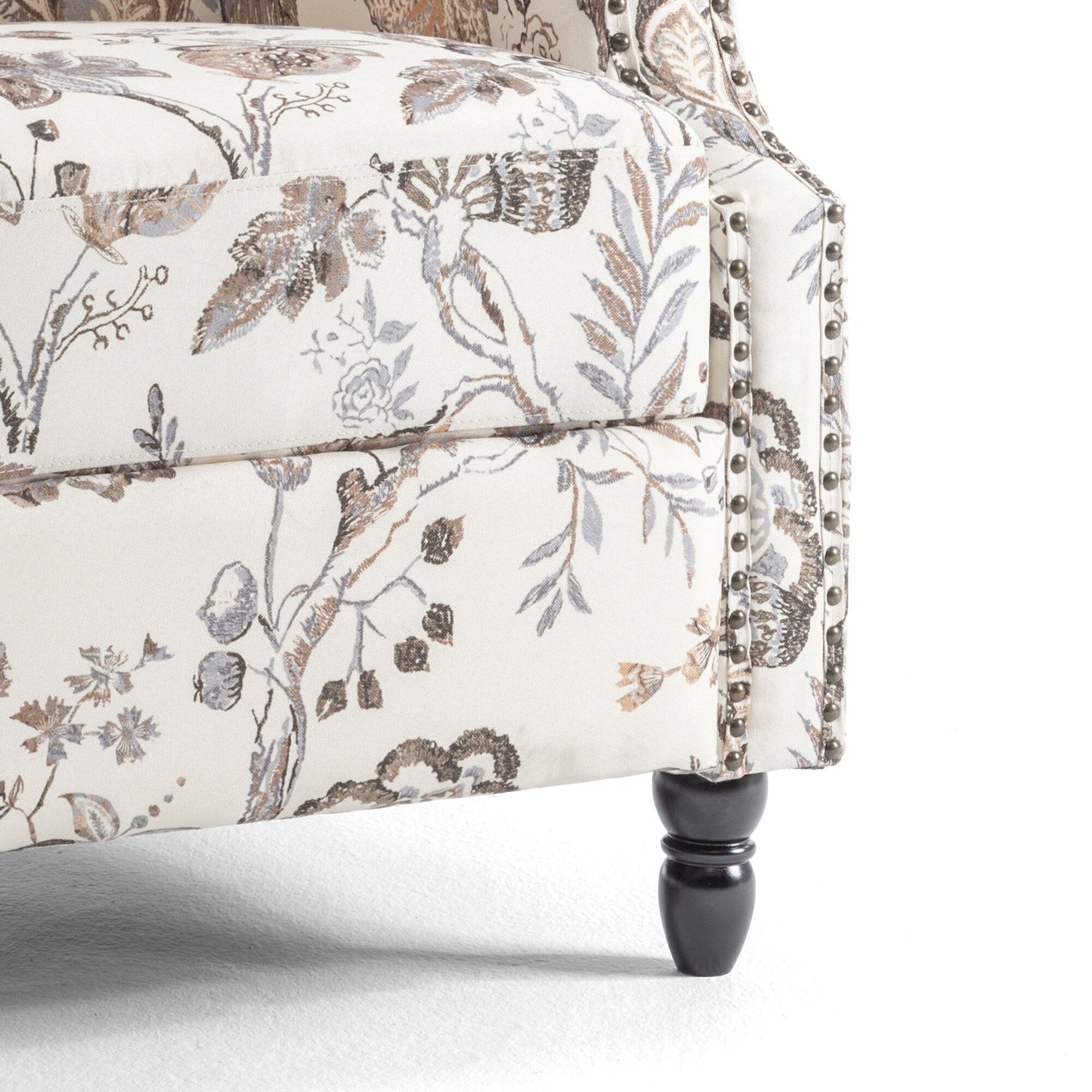 Lot de 2 fauteuils inclinables manuels en lin fleuri avec repose-pieds