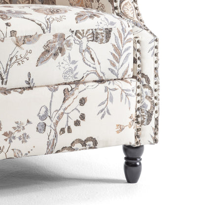 Lot de 2 fauteuils inclinables manuels en lin fleuri avec repose-pieds