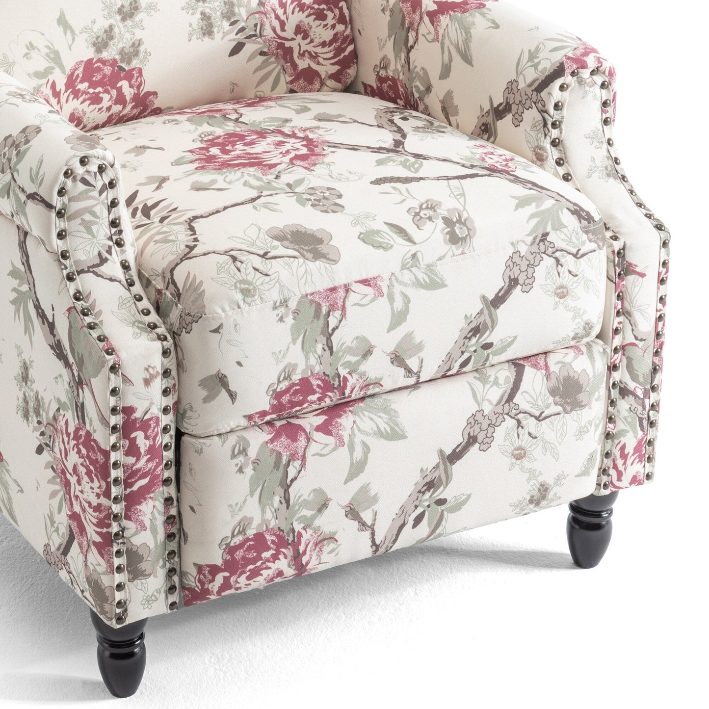 Lot de 2 fauteuils inclinables manuels en lin fleuri avec repose-pieds