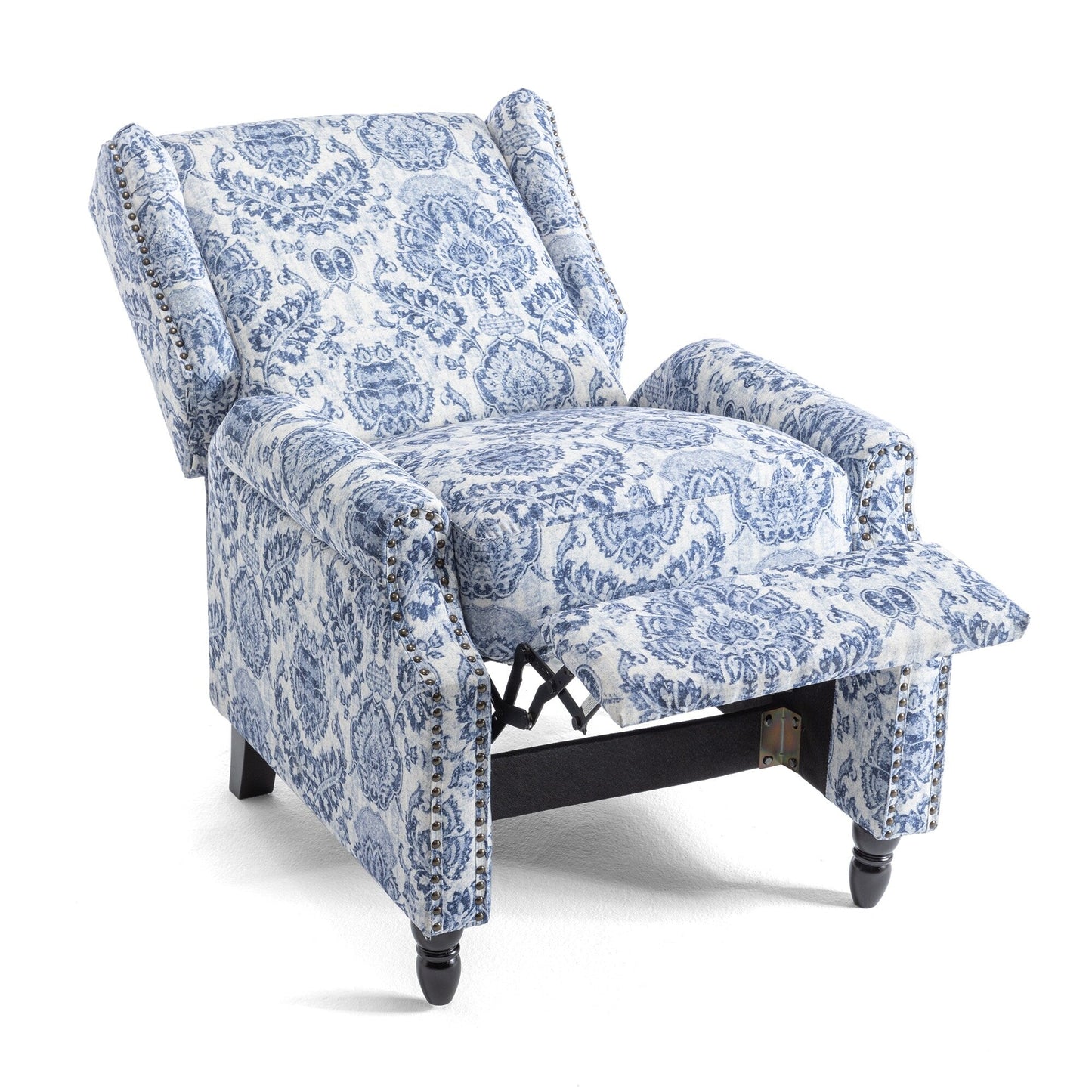 Lot de 2 fauteuils inclinables manuels en lin fleuri avec repose-pieds