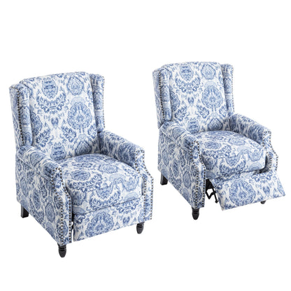 Lot de 2 fauteuils inclinables manuels en lin fleuri avec repose-pieds