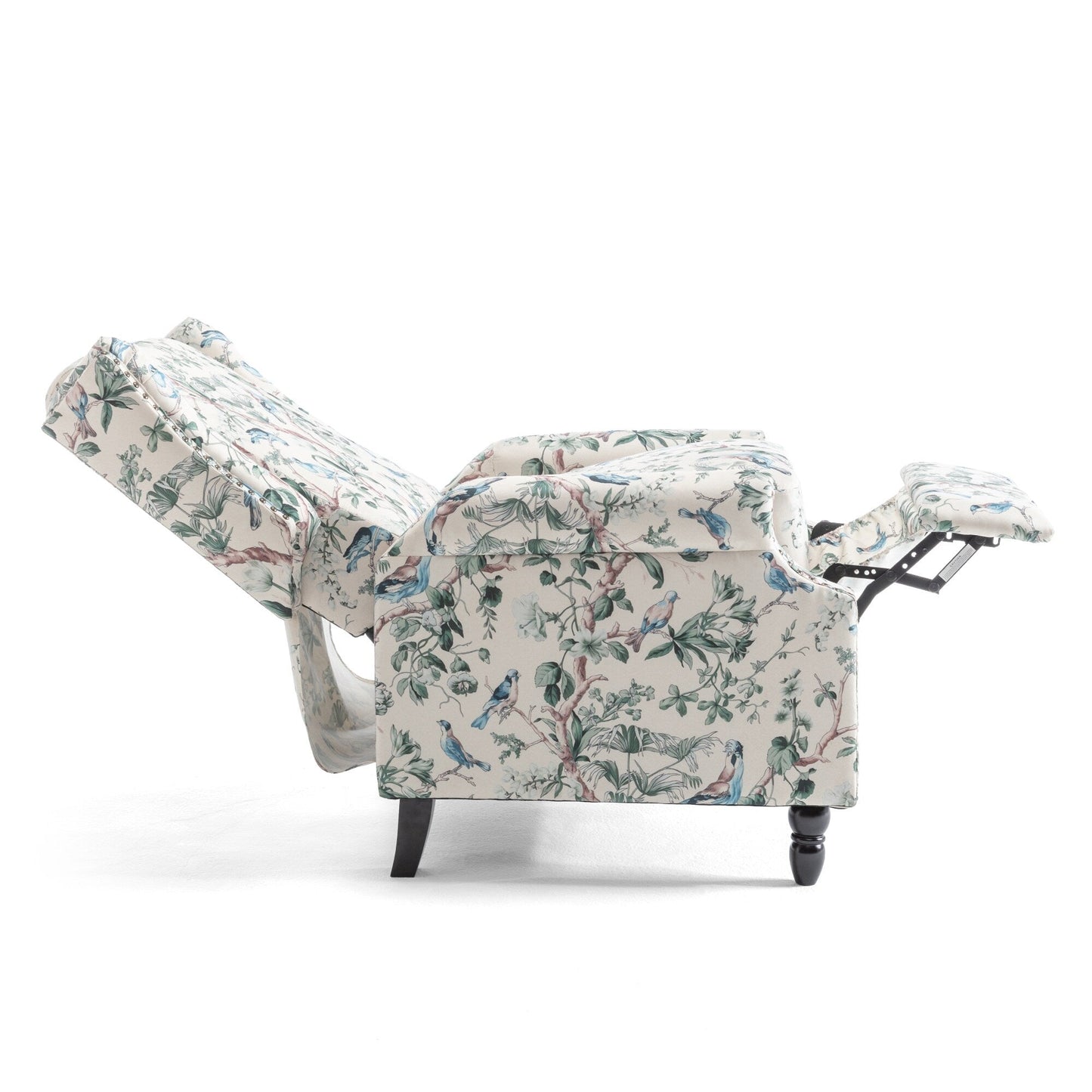 Lot de 2 fauteuils inclinables manuels en lin fleuri avec repose-pieds