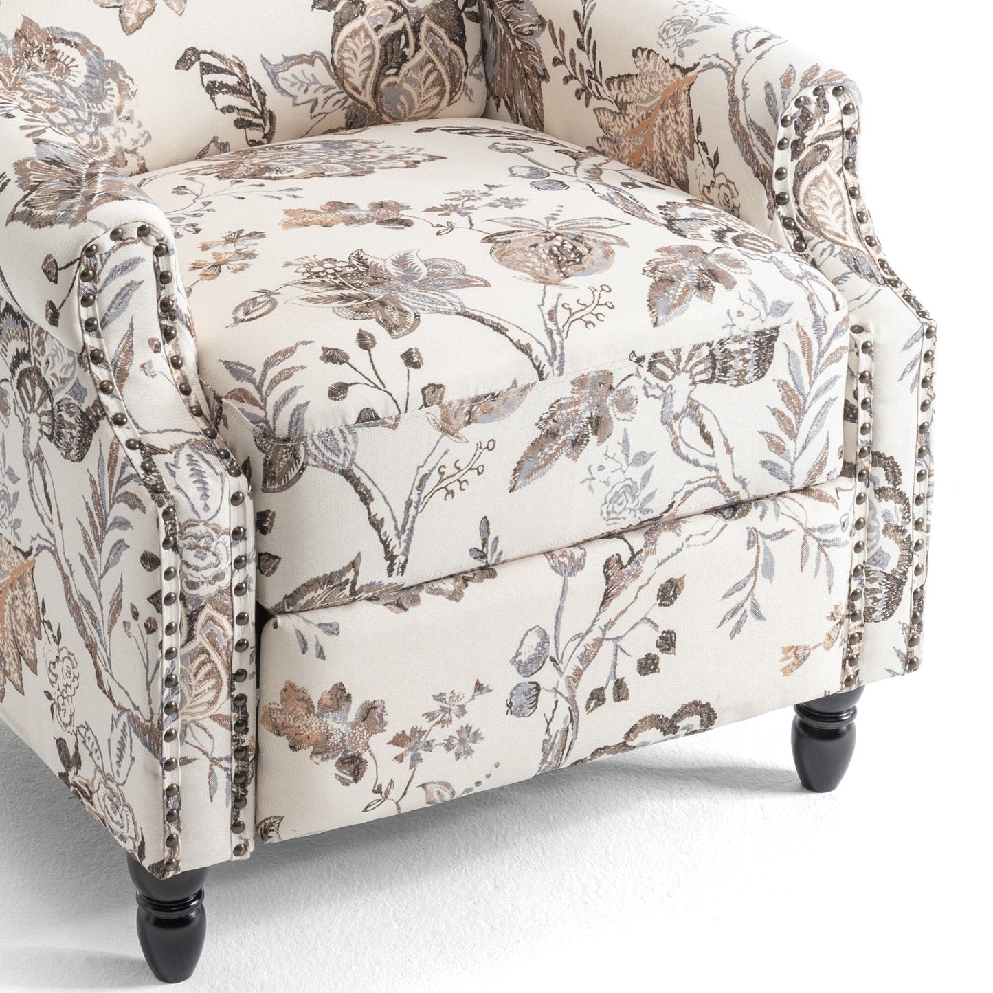 Lot de 2 fauteuils inclinables manuels en lin fleuri avec repose-pieds