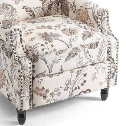 Lot de 2 fauteuils inclinables manuels en lin fleuri avec repose-pieds