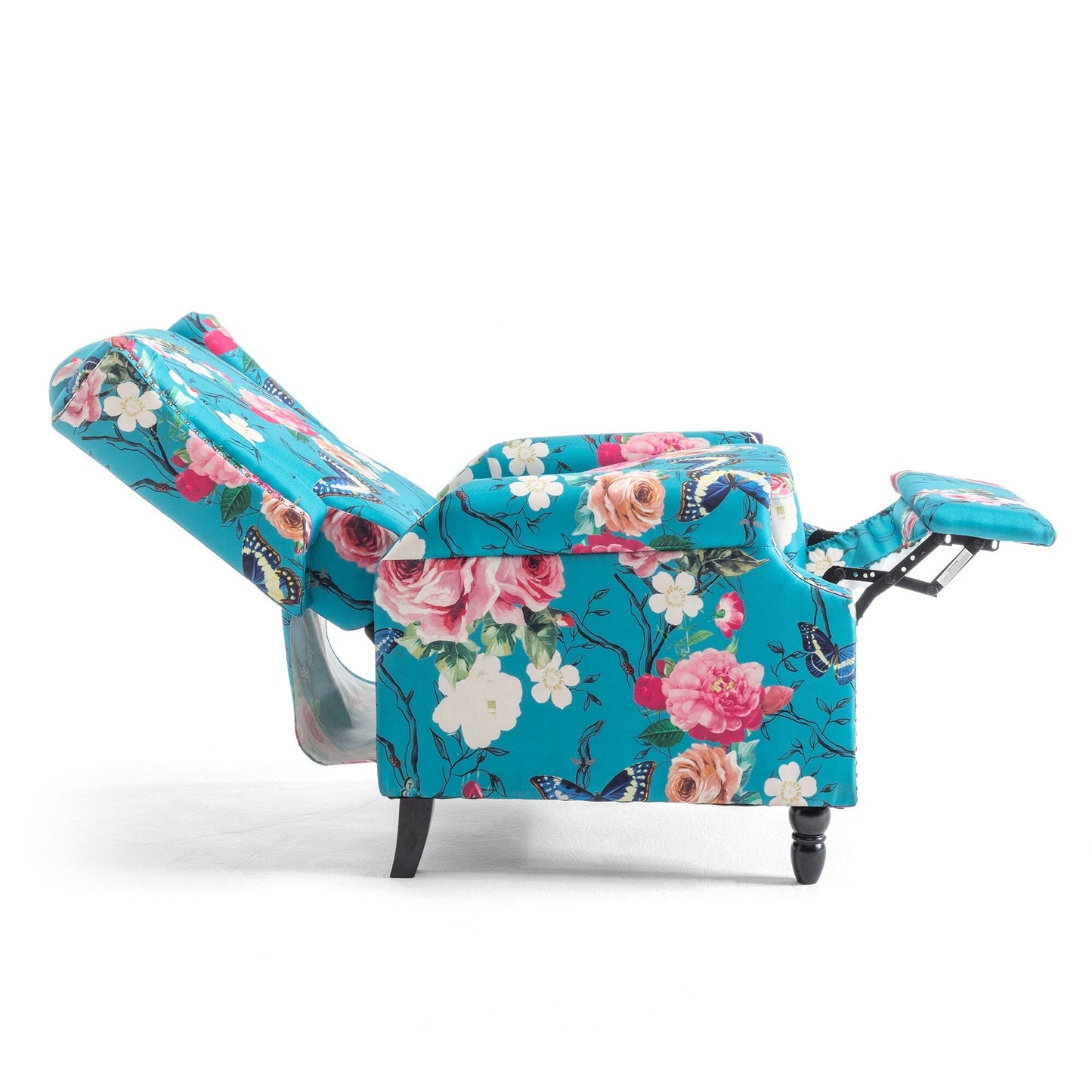 Lot de 2 fauteuils inclinables manuels en lin fleuri avec repose-pieds